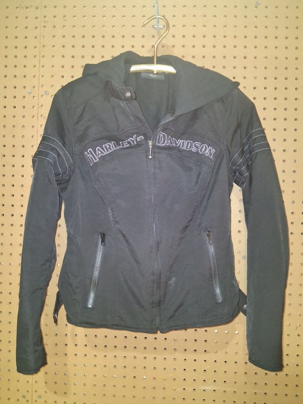 Harley-Davidson Womens Black Jacket With Detachable Hood & Zippered Closures